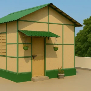 Agricultural residue house on a terrace