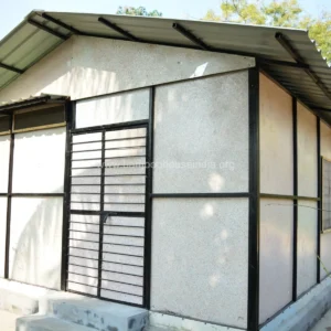 Recycled plastic house on a terrace