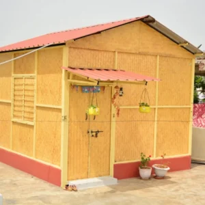 Engineered bamboo house on a terrace